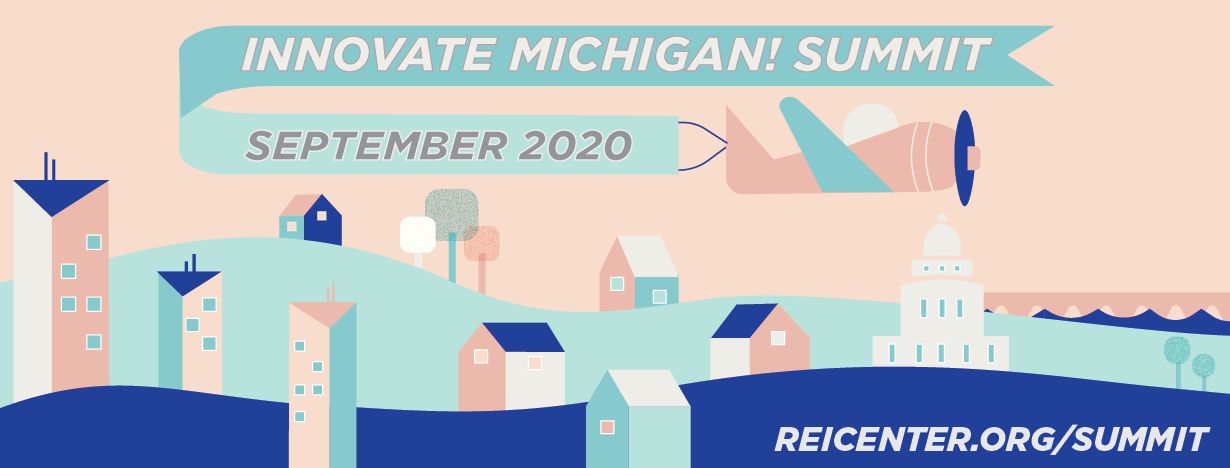 plane flying with banner reading Innovate Michigan! Summit 2020